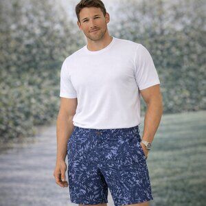 Jos A Bank Linen Blend Shorts Mens 35 Navy Leaf Print Tailored Fit